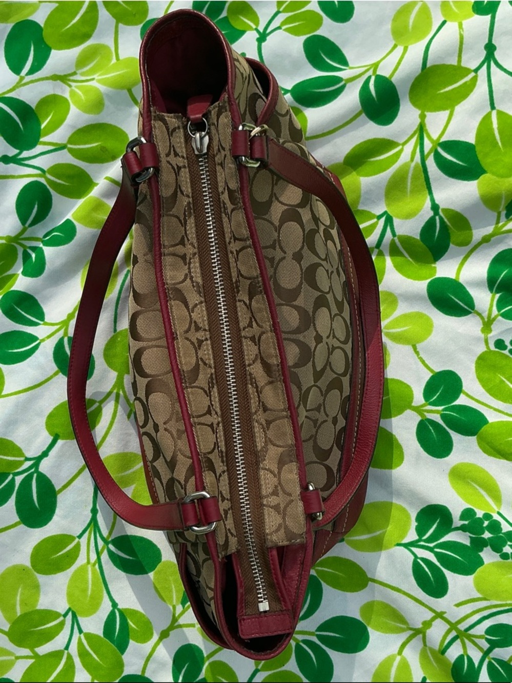 Coach Tote Handbag Park Signiture Carrier J1321-F23297 Large Khaki Red Leather - Picture 8 of 17